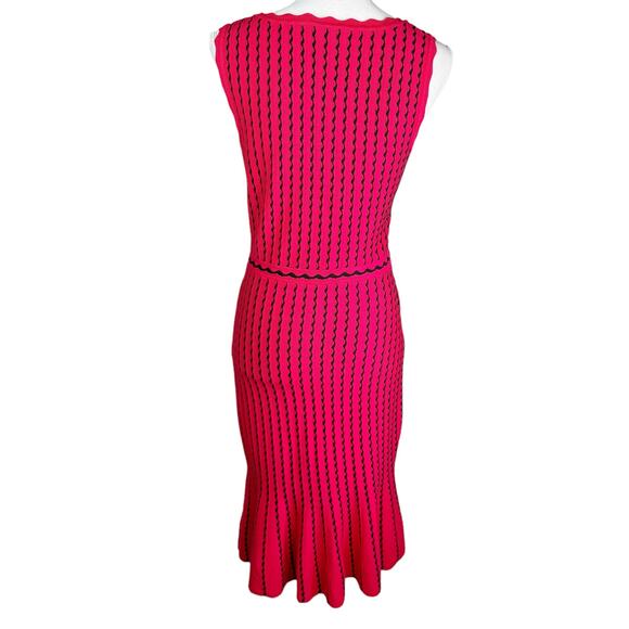 Nina Leonard Striped Sleeveless Sweater Dress Tulip Hem Lightweight Red Black S - Picture 9 of 13